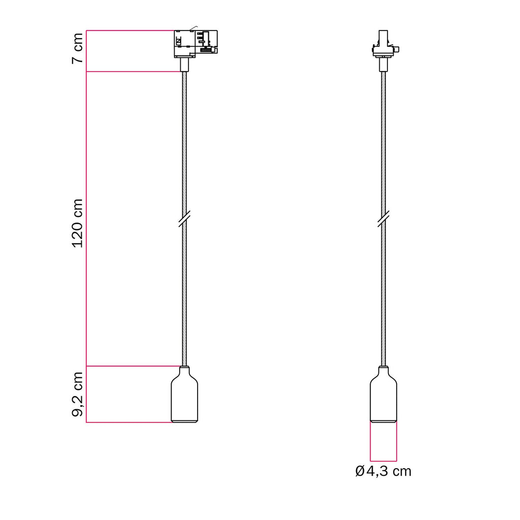 Pendelleuchte für Schienensystem aus Silikon mit Textilkabel – Schwarz – Ansicht 6