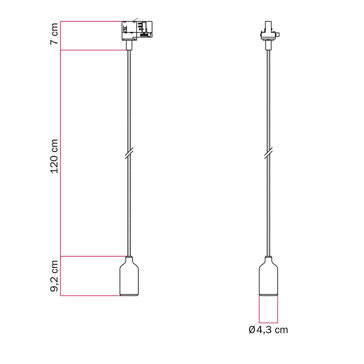 Pendelleuchte für Schienensystem aus Silikon mit Textilkabel – Schwarz – Ansicht 6