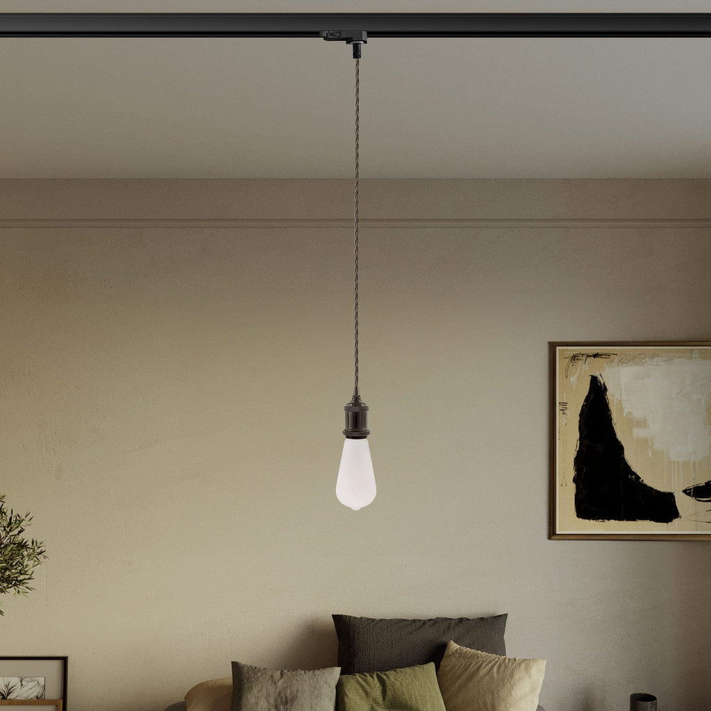 Vintage-Pendelleuchte für Stromschienen mit geflochtenem Kabel – Schwarz Perle – Ansicht 2