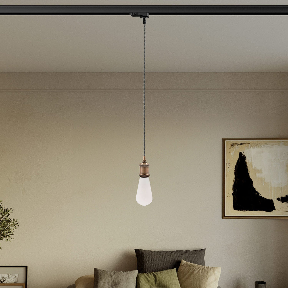 Pendelleuchte Vintage für Schienensystem mit geflochtenem Kabel – Satin-Kupfer – Ansicht 2