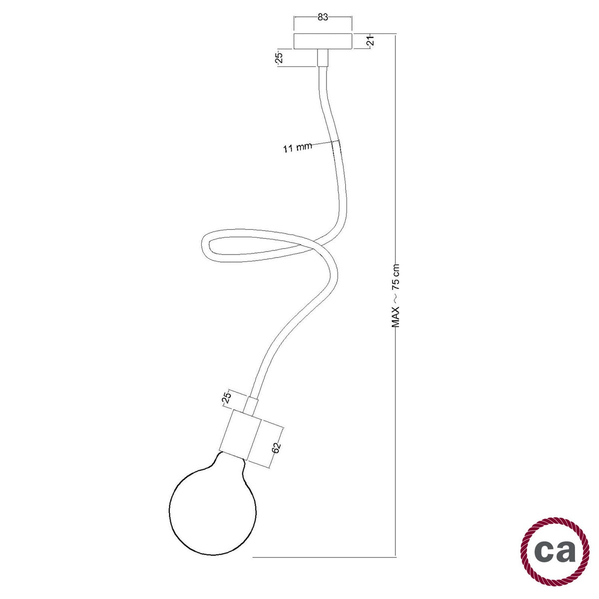 Creative Flex-Lampe 60 cm für Wand oder Decke – Mattweiß – Ansicht 5