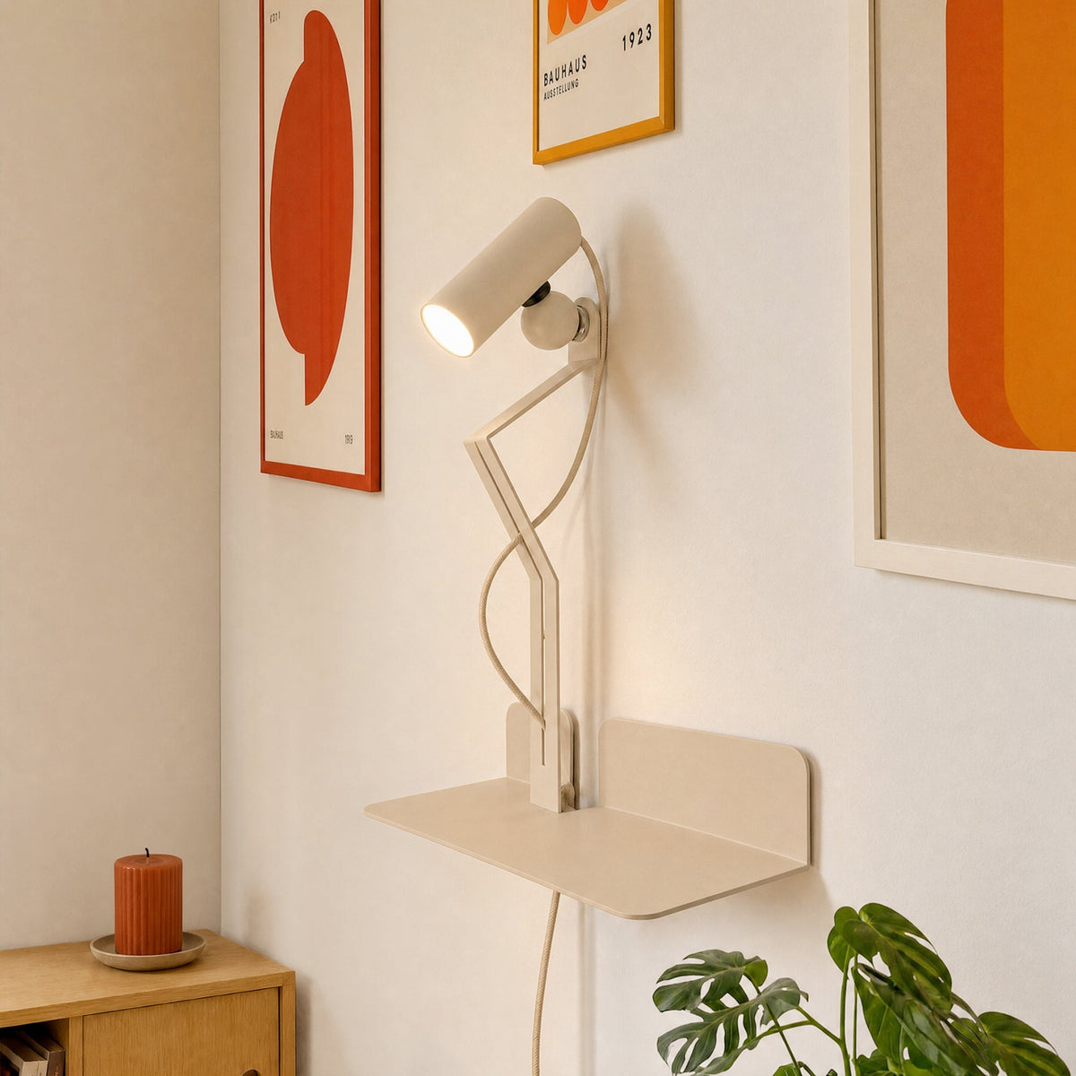 Wandleuchte mit Ablage und verstellbarem magnetischem Spots – Murio Tubo – Creme – Ansicht 2