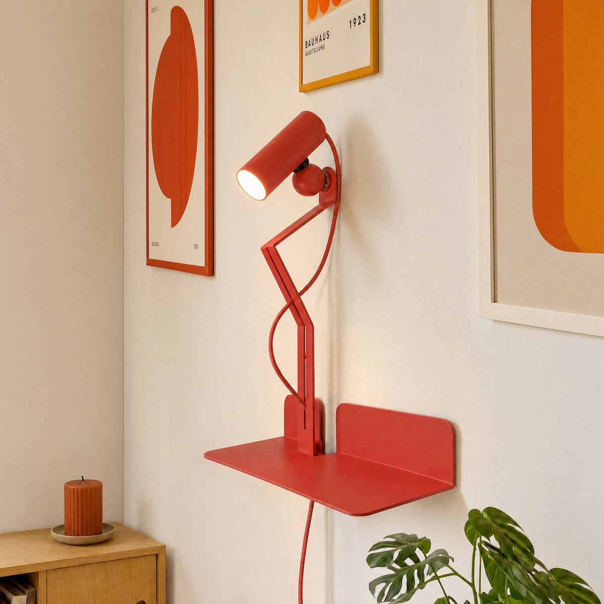 Wandleuchte mit Ablage und verstellbaren magnetischen Spots – Murio Tubo – Rot – Ansicht 2