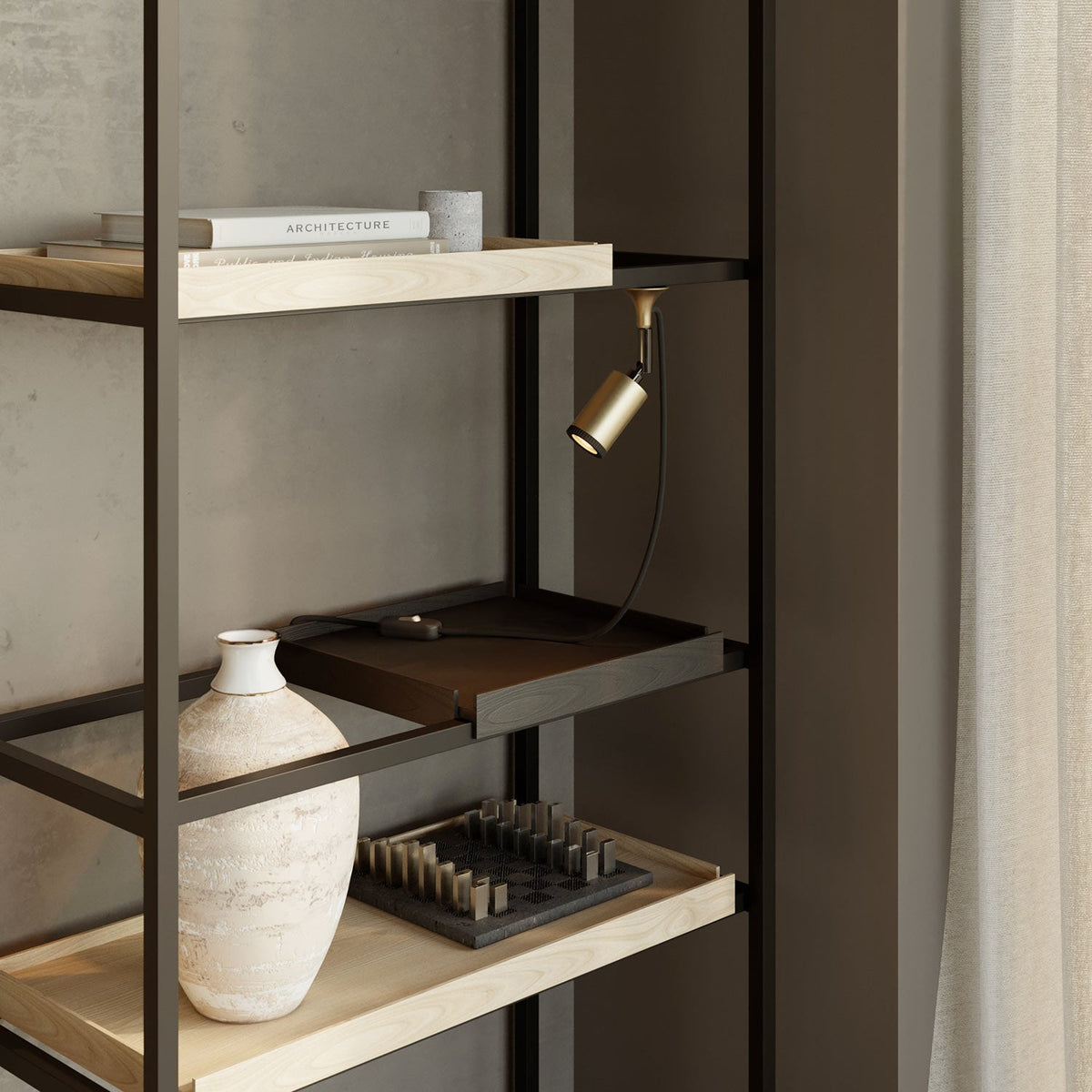 Wandleuchte MAG-Y mit Gelenk und Spot-Licht – Satiniert Bronze – Ansicht 2