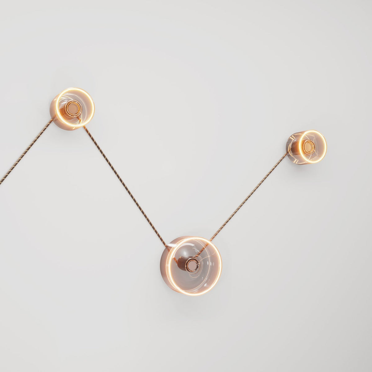 Spostaluce Wandleuchte mit 3 Ghost-Lampen und schwarz-goldenem Kabel