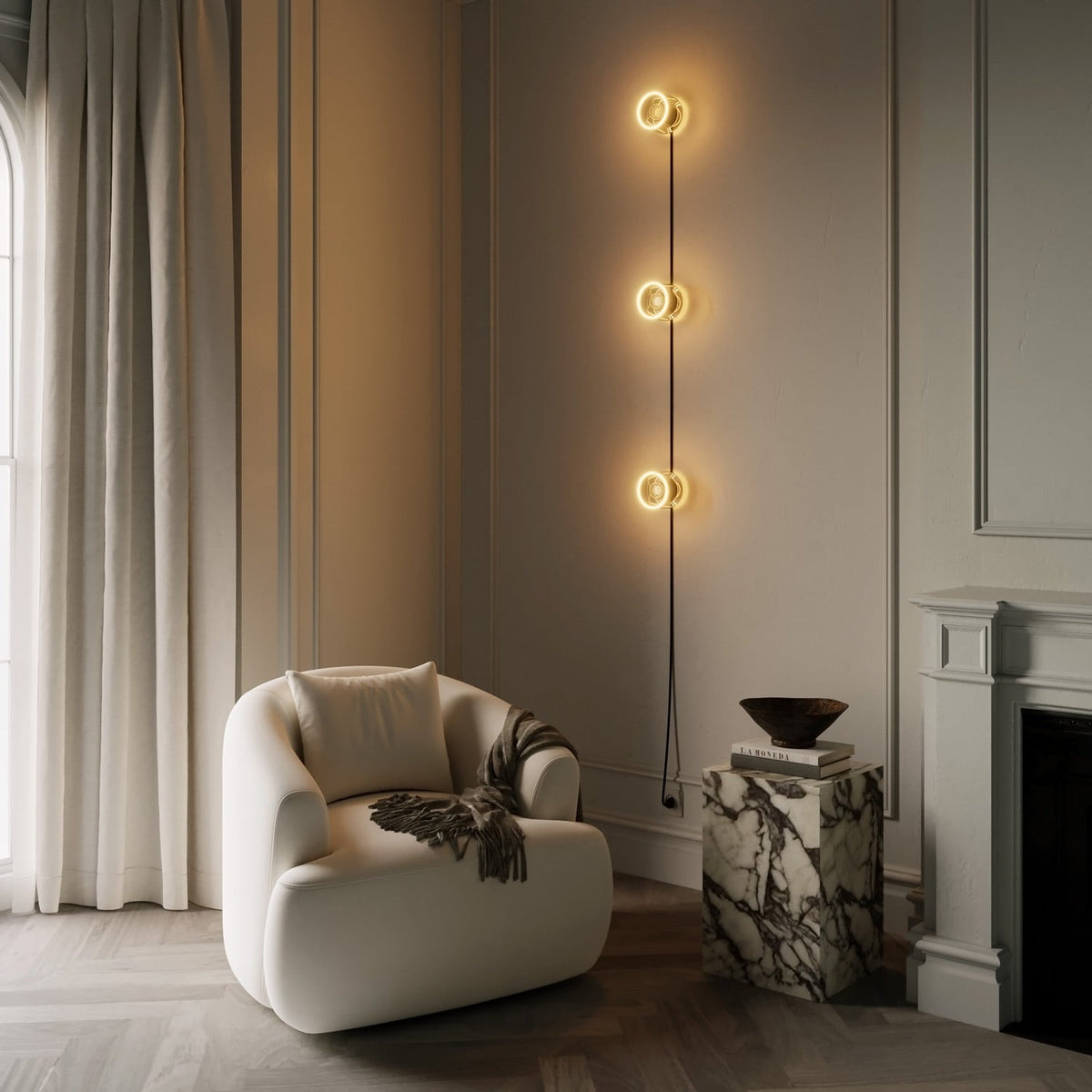 Wandleuchte Spostaluce mit Stecker, 3 Ghost Lampen und schwarzem Kabel – Ansicht 2