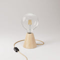 Tischlampe mit Erlenholz-Basis, klarer Glühbirne, RN06-Kabel und EU-Stecker