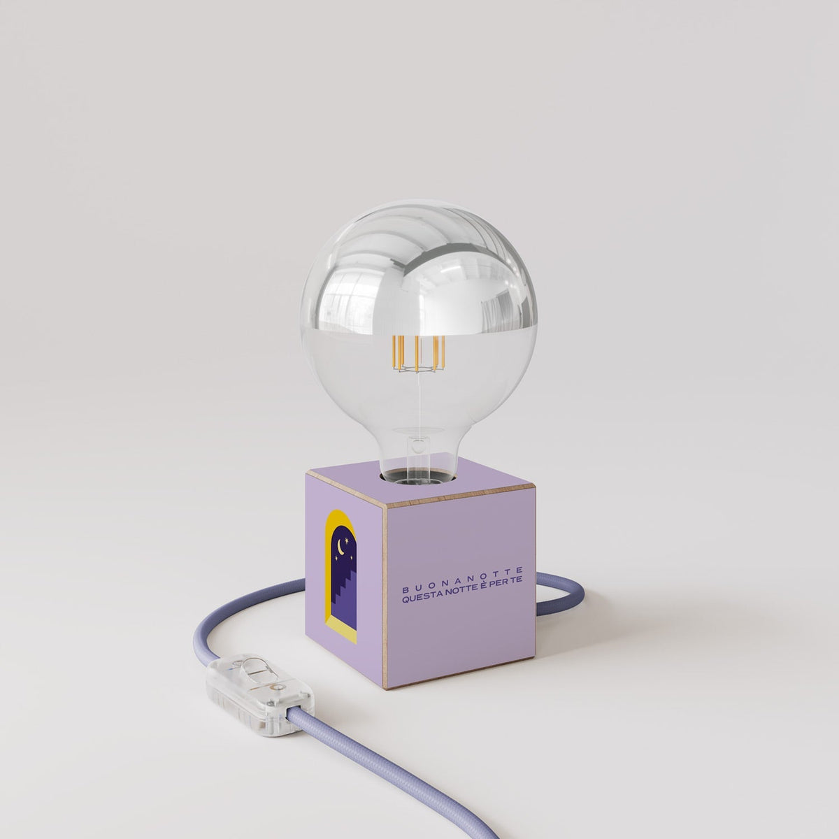 Tischlampe Cubetto „Buonanotte fiorellino“ mit Glühbirnen-Globe, halbverspiegelte Silberkugel - Santomanifesto – Ansicht 3