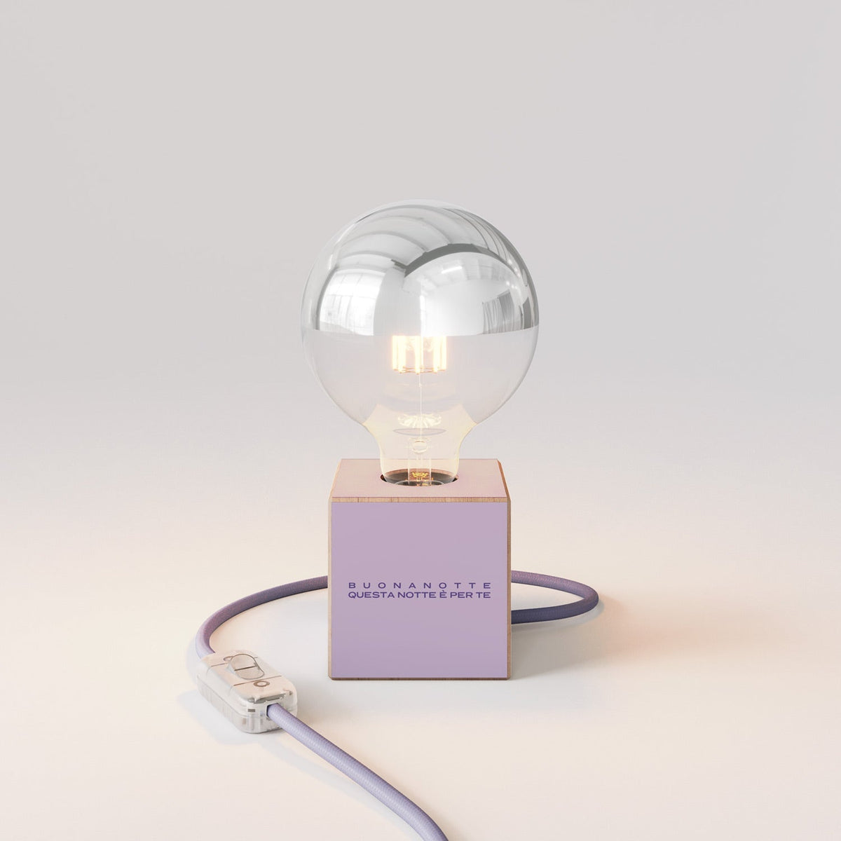 Tischlampe Cubetto „Buonanotte fiorellino“ mit Glühbirnen-Globe, halbverspiegelte Silberkugel - Santomanifesto – Ansicht 4