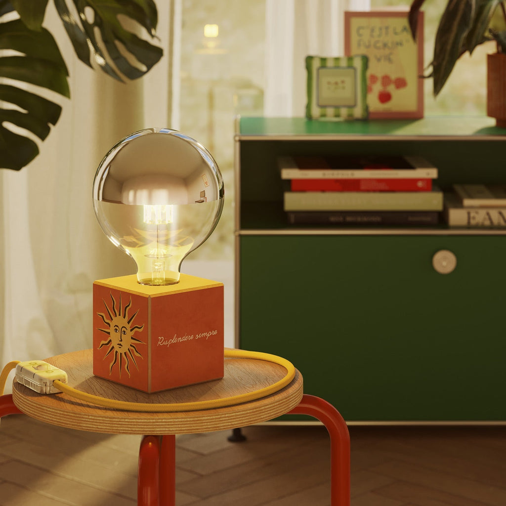 Tischlampe Cubetto „Il sole“ mit Glühbirnen-Globe, halbverspiegelte Silberkugel - Santomanifesto – Ansicht 2