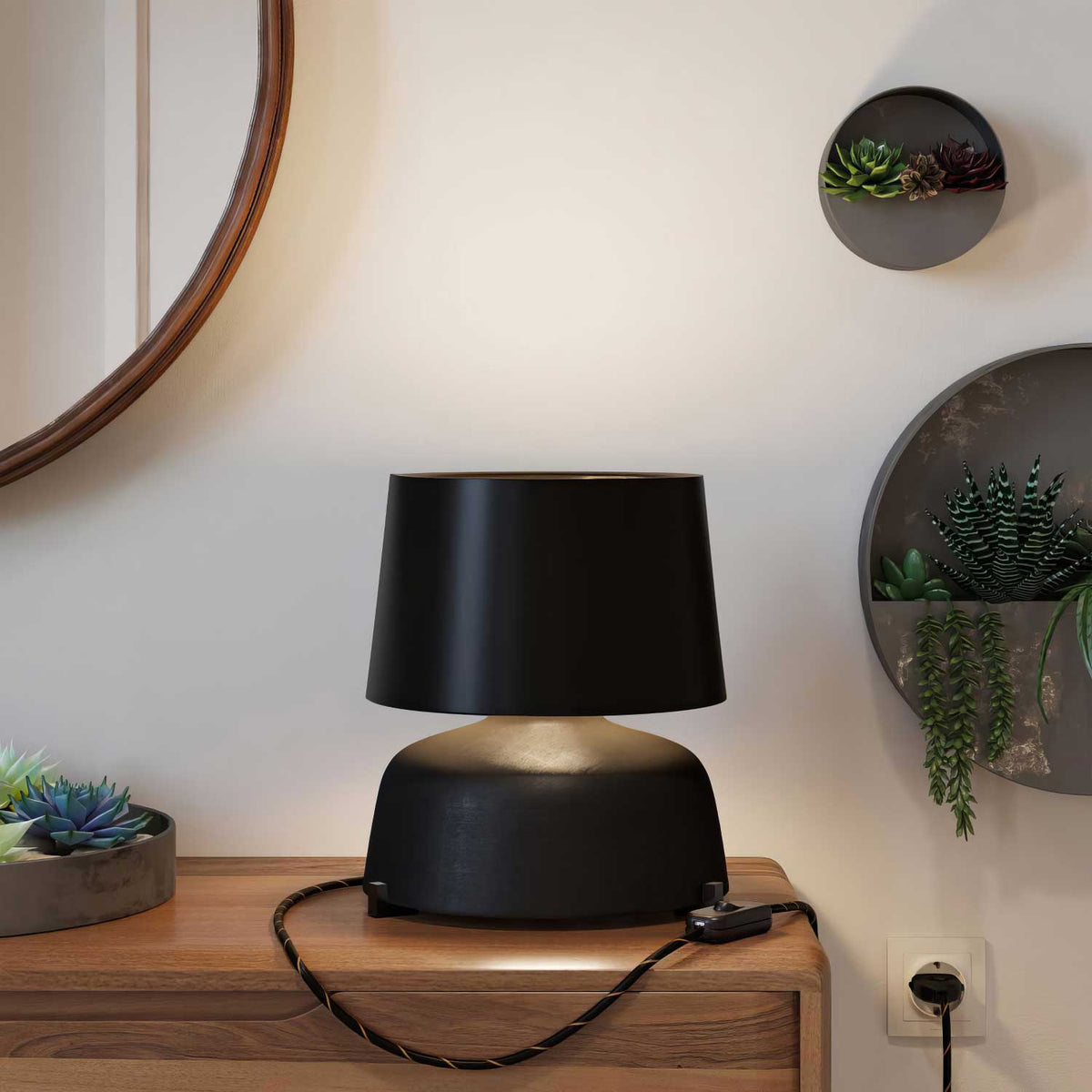 Tischlampe aus Keramik Schale mit Lampenschirm Athena - Schwarz – Ansicht 2