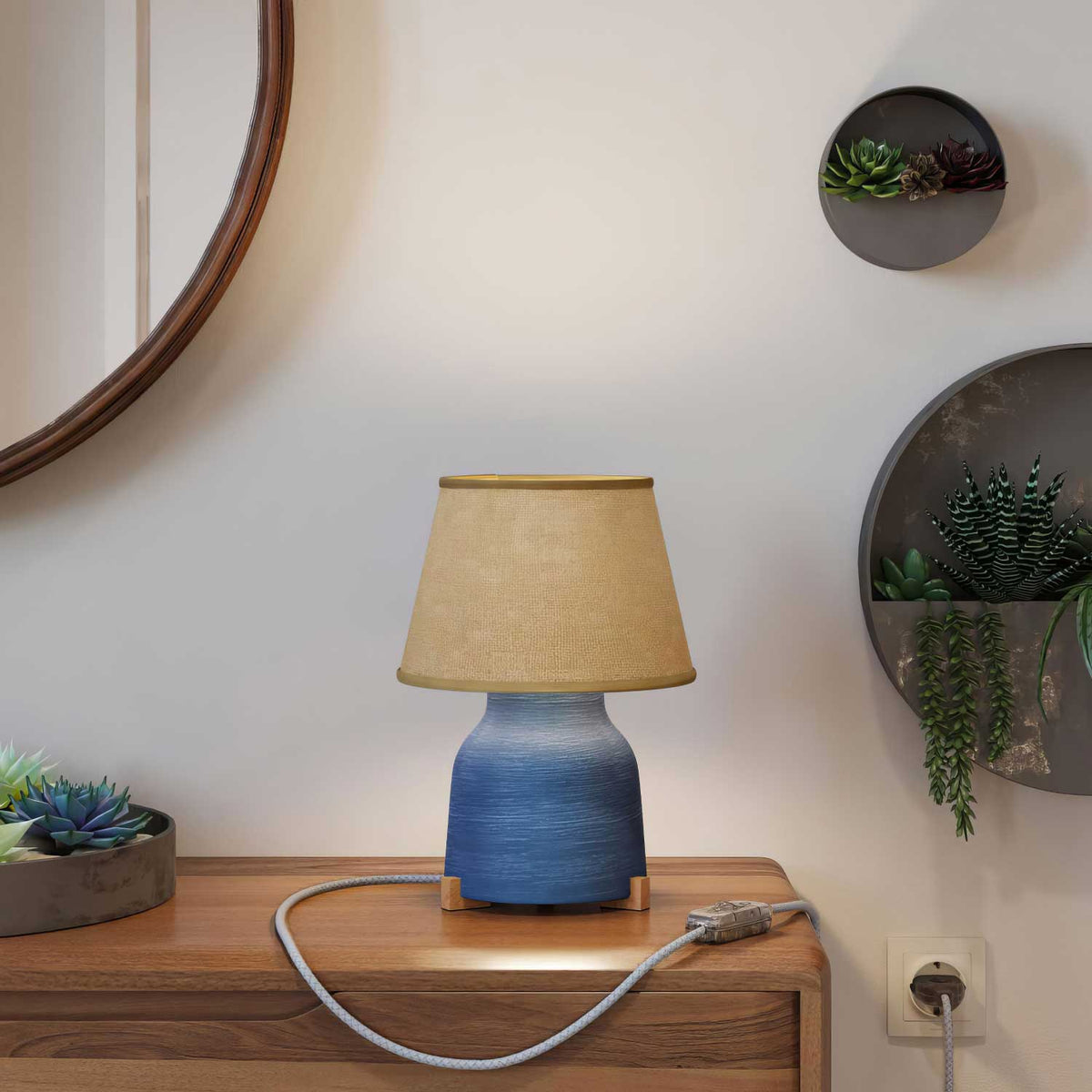 Keramik-Tischlampe Vaso mit Lampenschirm Impero – Natürlicher Jute – Ansicht 2