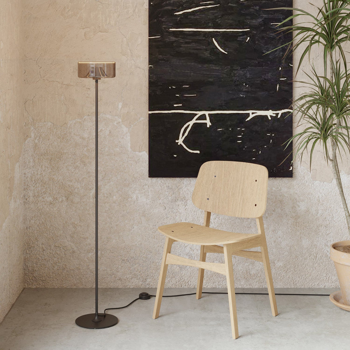 Stehlampe MAG-Y mit runder Metallbasis und Ghost Smoky-Leuchtmittel – Schwarz – Ansicht 2