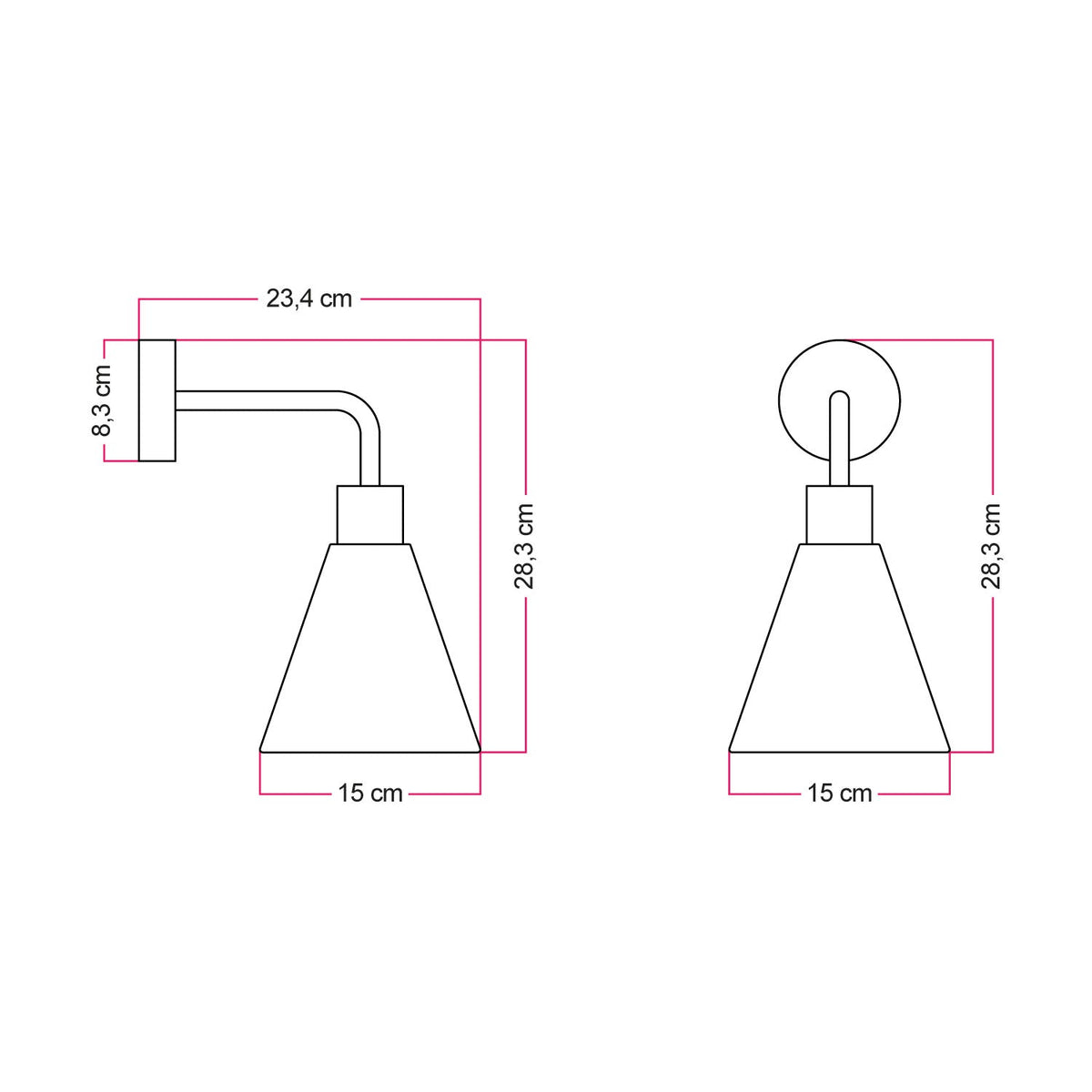 Fermaluce Leuchte mit konischem Holzlampenschirm und gebogener Verlängerung – Satin-Titan – Ansicht 3