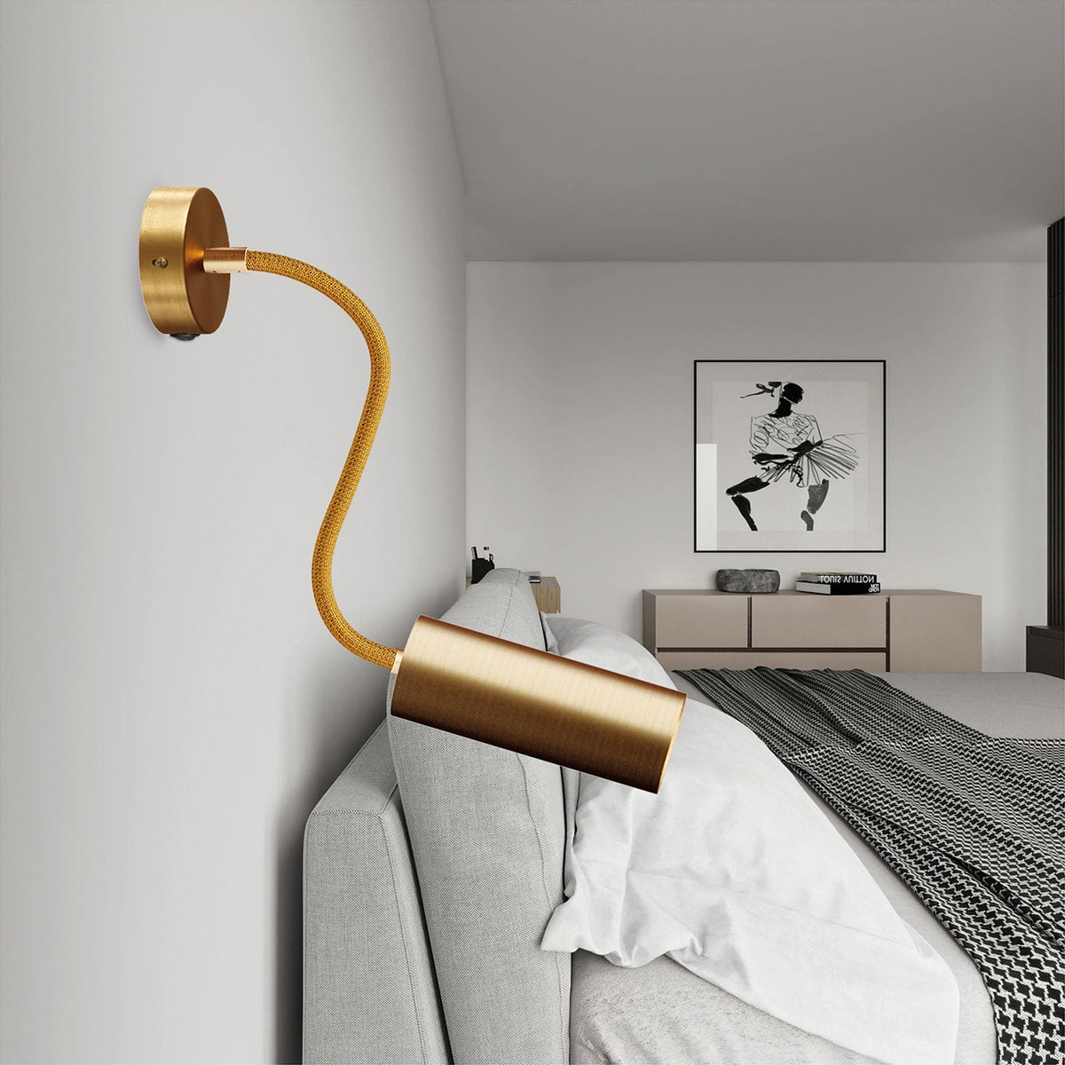 Fermaluce Flex 30 Lampe mit Mini-Deckenrosette mit Schalter und Spot mit Tub-E14-Lampenschirm – Satin Bronze – Ansicht 2