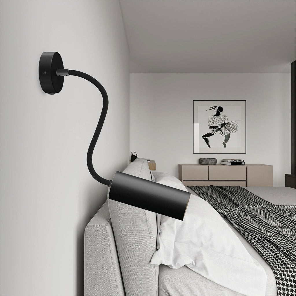 Fermaluce Flex 30 Lampe mit Mini-Baldachin und Schalter sowie Spot mit Tub-E14-Schirm – Schwarz – Ansicht 2