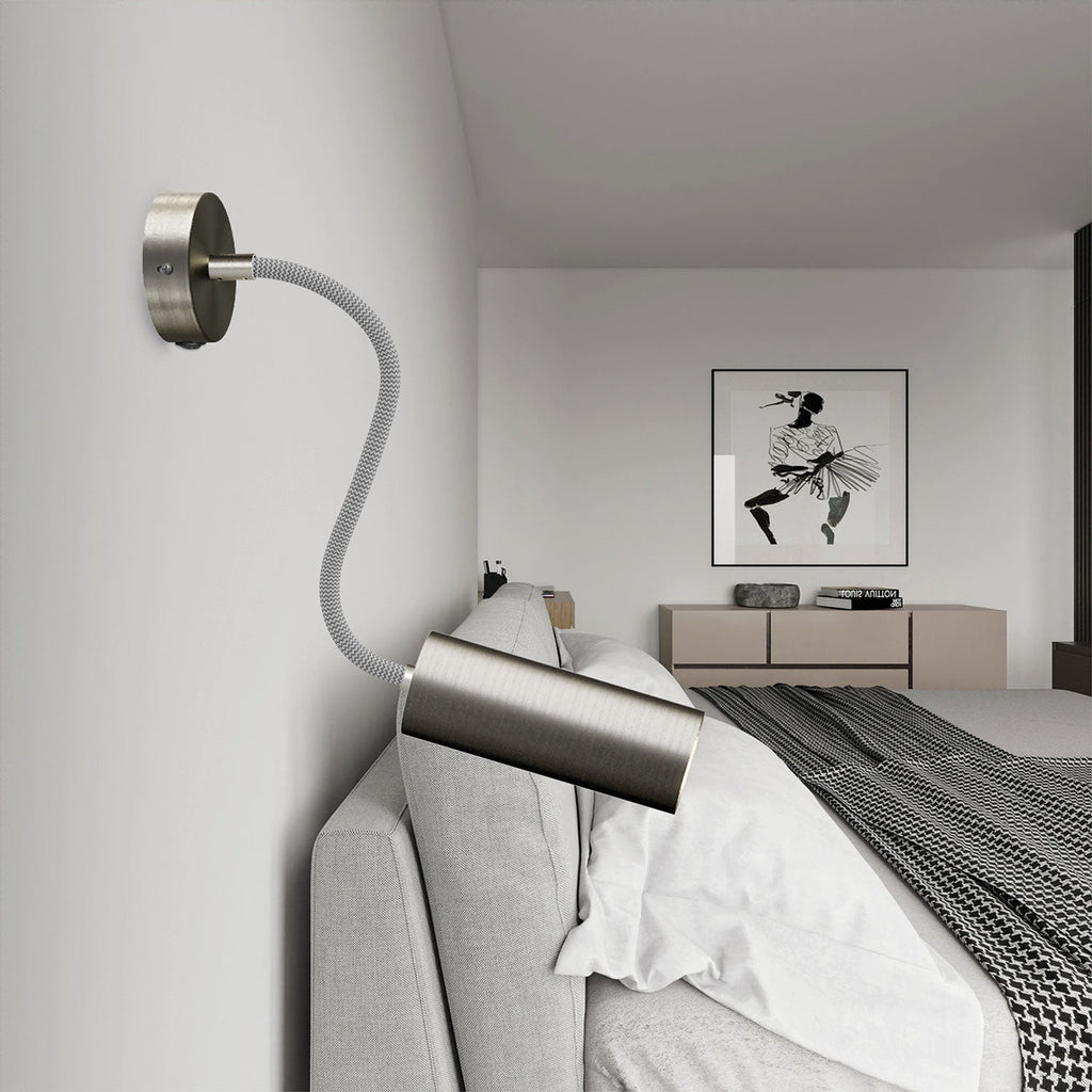 Fermaluce Flex 30 mit Mini-Baldachin mit Schalter und Spot mit Tub-E14-Lampenschirm – Satin-Titan – Ansicht 2