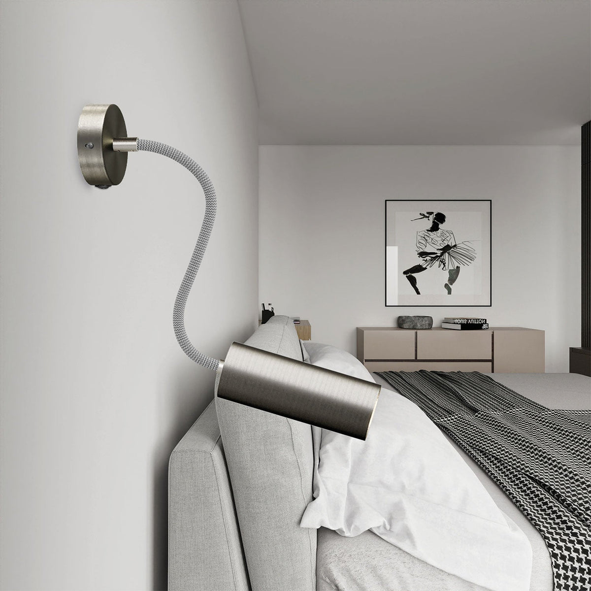 Fermaluce Flex 30 mit Mini-Baldachin mit Schalter und Spot mit Tub-E14-Lampenschirm – Satin-Titan – Ansicht 2