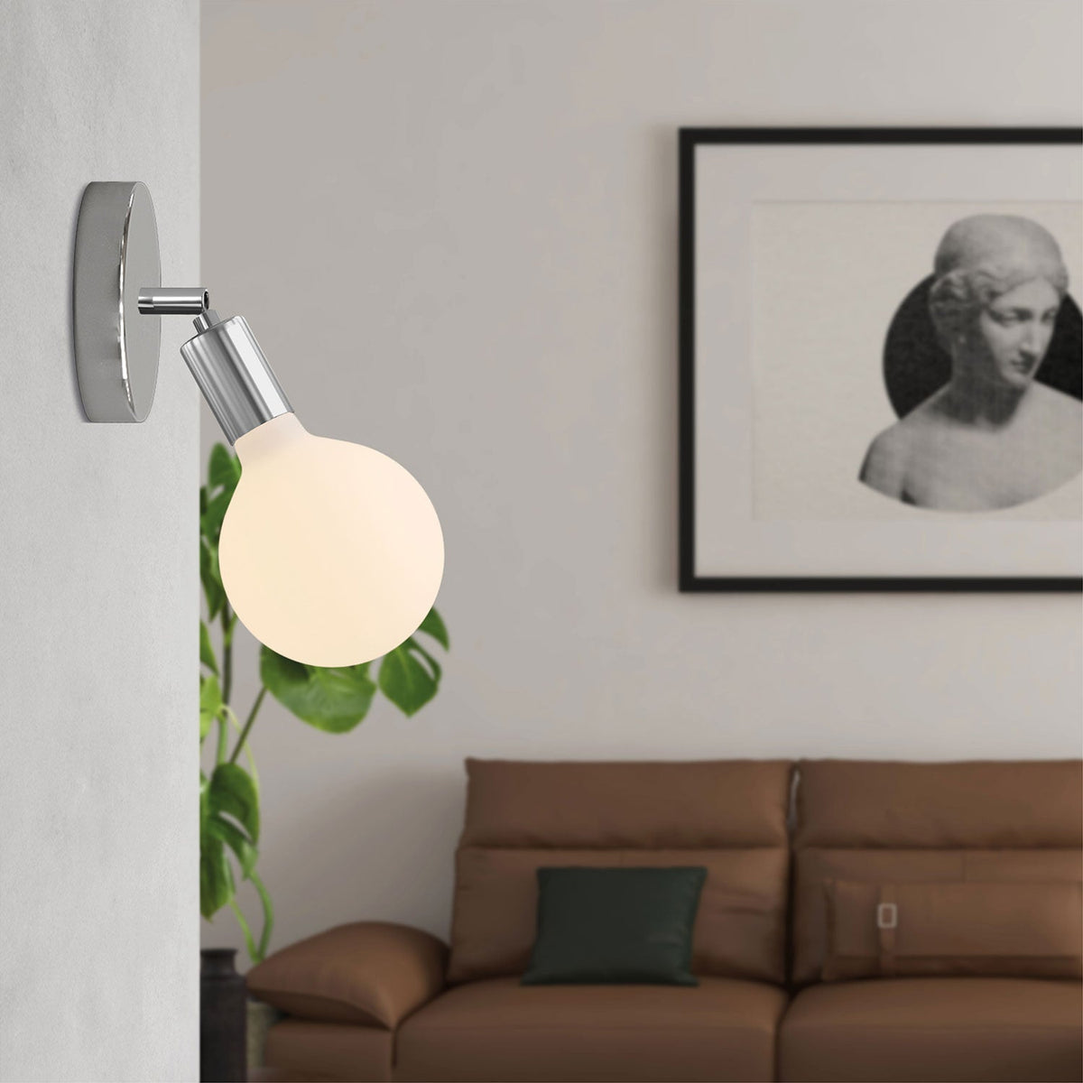 Fermaluce Snodo Metalllampe mit Glühbirne Globo Porzellan – Chrom – Ansicht 2