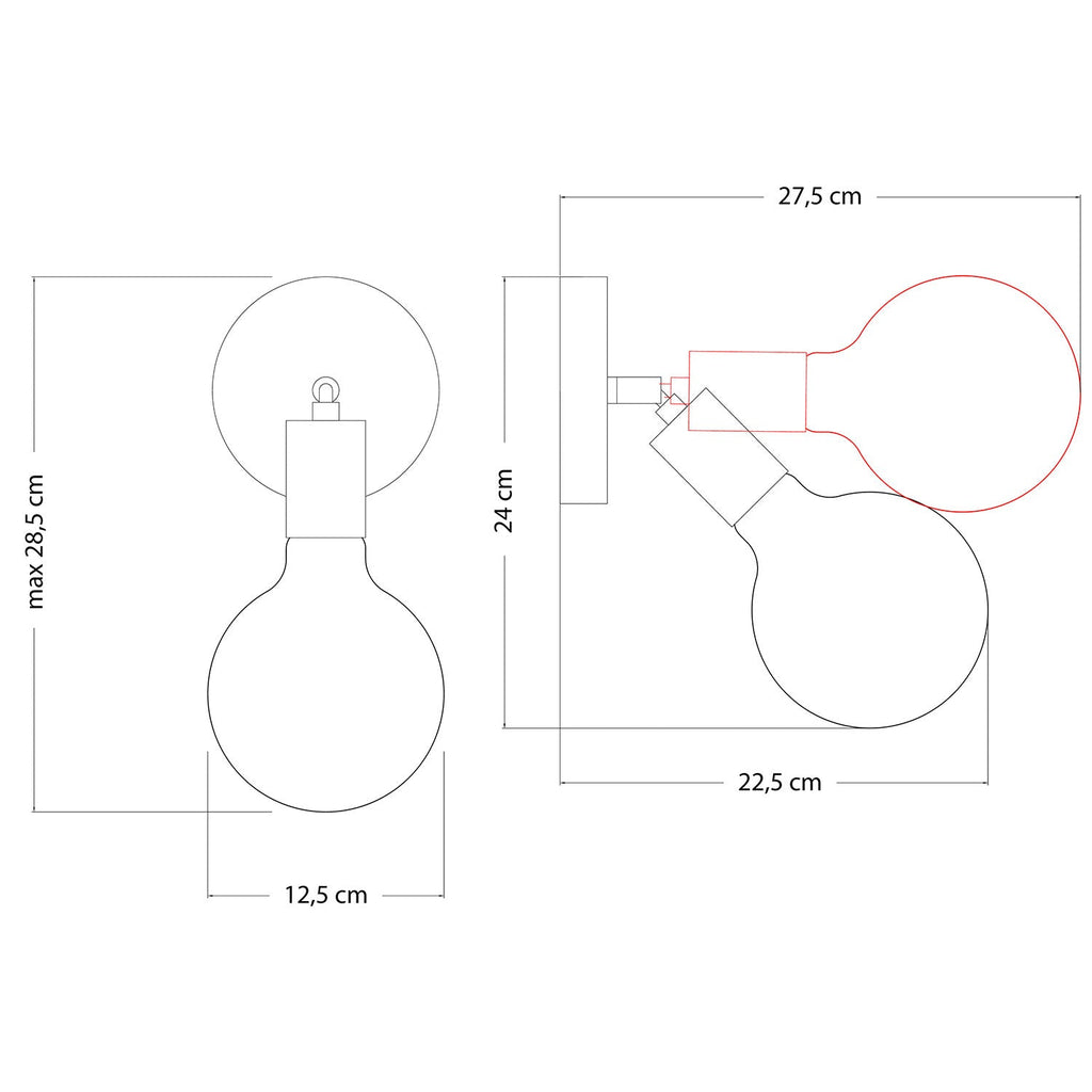 Fermaluce Snodo Lampe aus Metall mit Globe Porzellan-Leuchtmittel – Perlschwarz – Ansicht 3