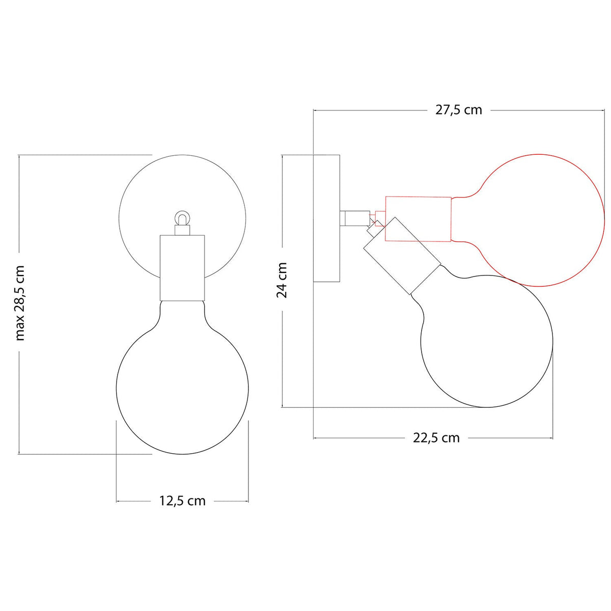 Fermaluce Snodo Lampe aus Metall mit Globe Porzellan-Leuchtmittel – Perlschwarz – Ansicht 3