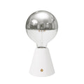 Tragbare, wiederaufladbare Lampe Cabless01 mit Globe-Halbkugel-Glühbirne in Silber – Weiß