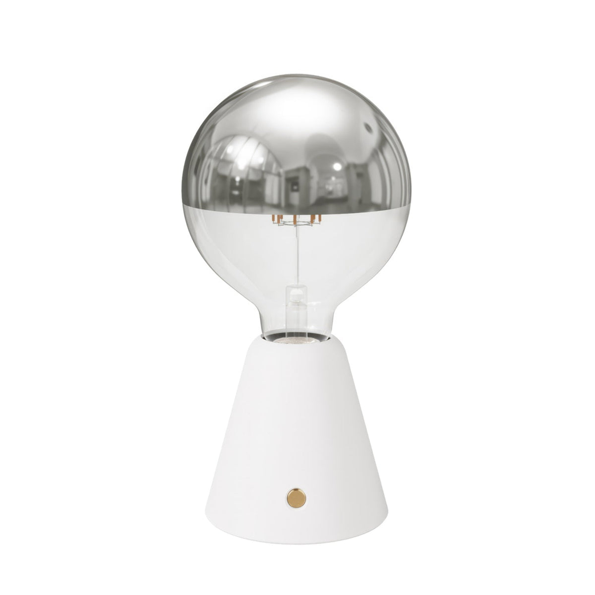 Tragbare, wiederaufladbare Lampe Cabless01 mit Globe-Halbkugel-Glühbirne in Silber – Weiß