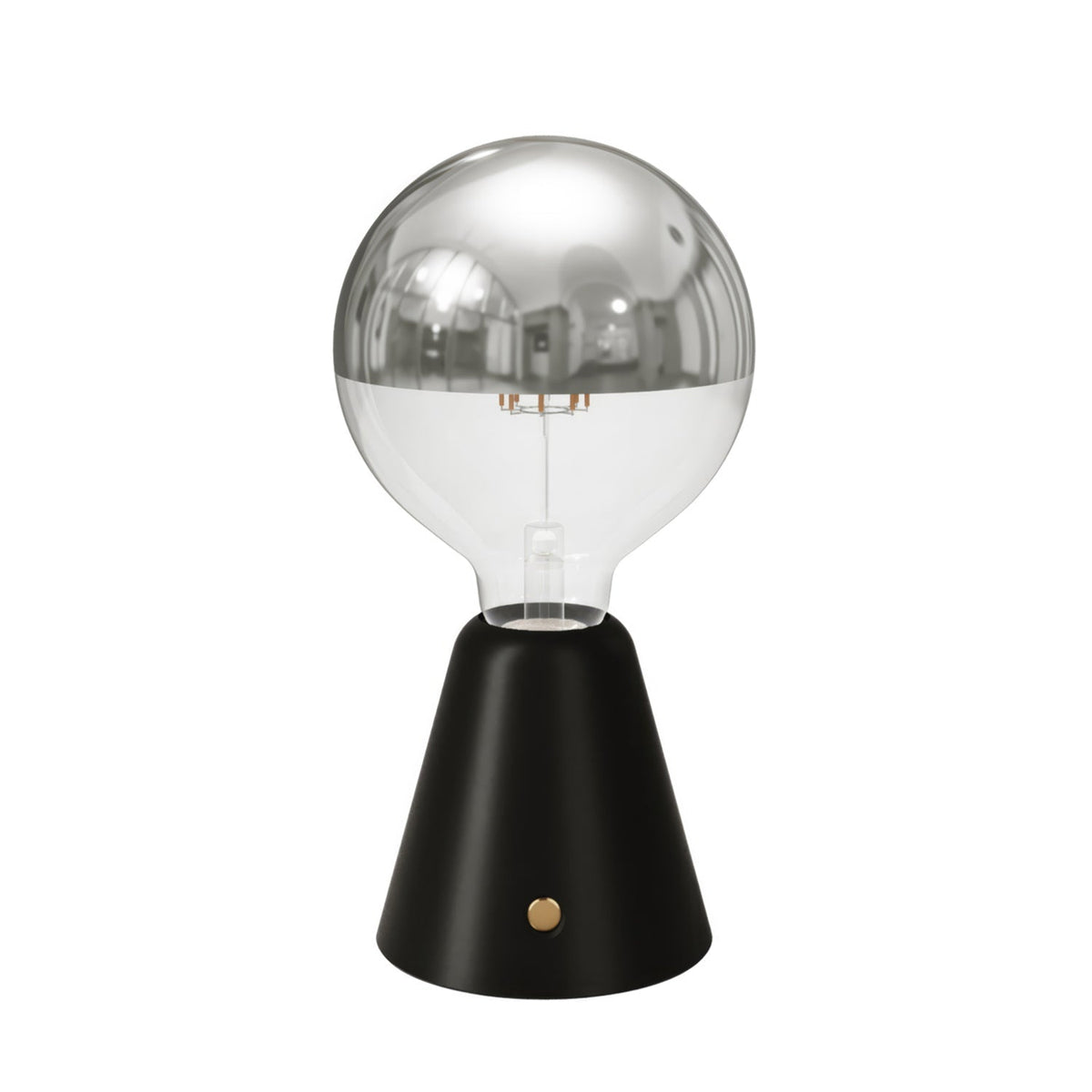 Tragbare, wiederaufladbare Lampe Cabless01 mit Halbglobe-Silberbirne – Schwarz