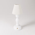 Tragbare, aufladbare Cabless14-Lampe mit Tropfen-Leuchtmittel und Lampenschirm – Weiß