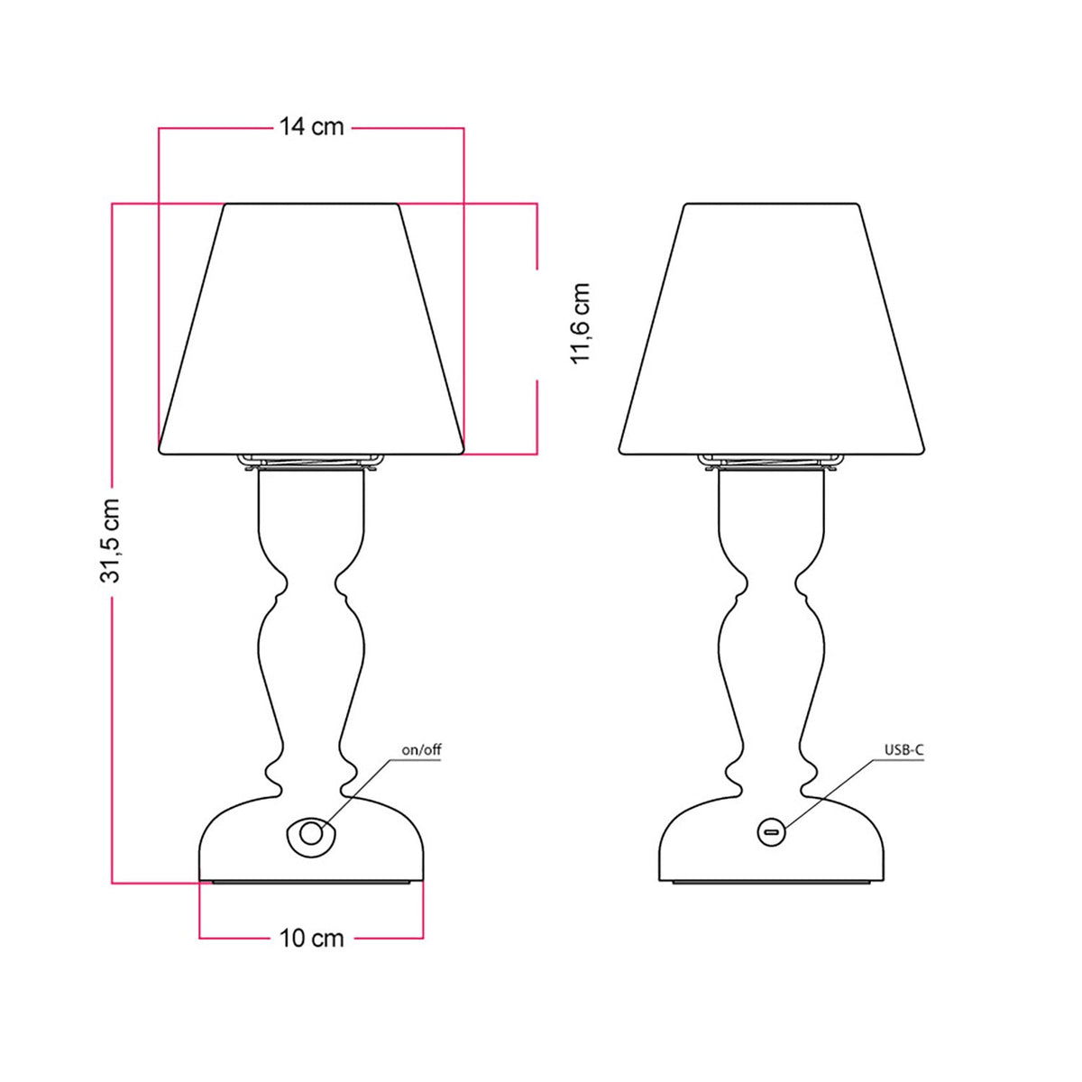 Tragbare, wiederaufladbare Cabless14-Lampe mit Tropfenbirne und Lampenschirm – Schwarz – Ansicht 5