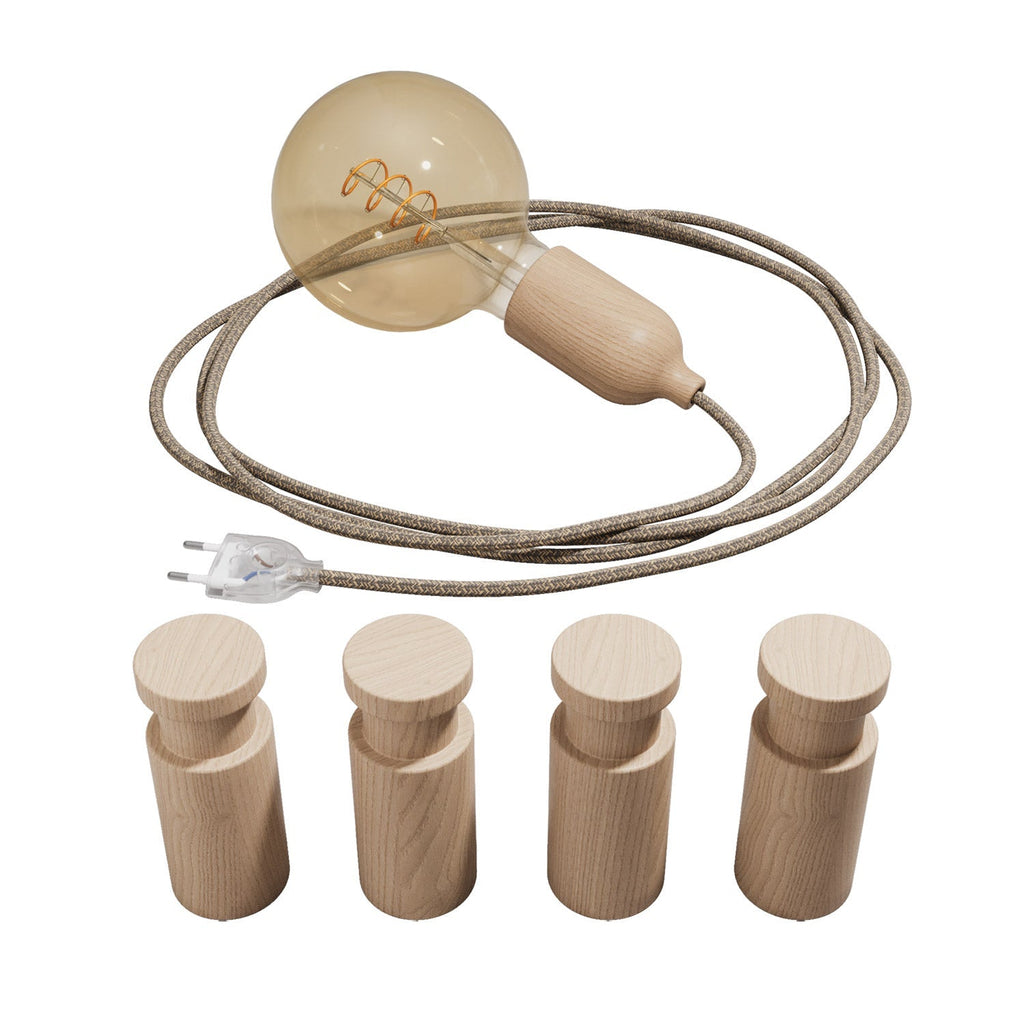 Tragbare Snake-Lampe mit Holz-Lampenfassung und Stecker, inklusive 4 Holzkabeldurchführungen Rolé – Neutral – Ansicht 3