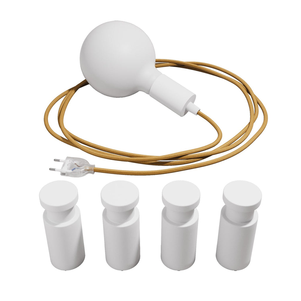 Tragbare Snake-Lampe mit Metallfassung und Stecker, komplett mit 4 Holz-Kabelstoppern Rolé – Weiß – Ansicht 3