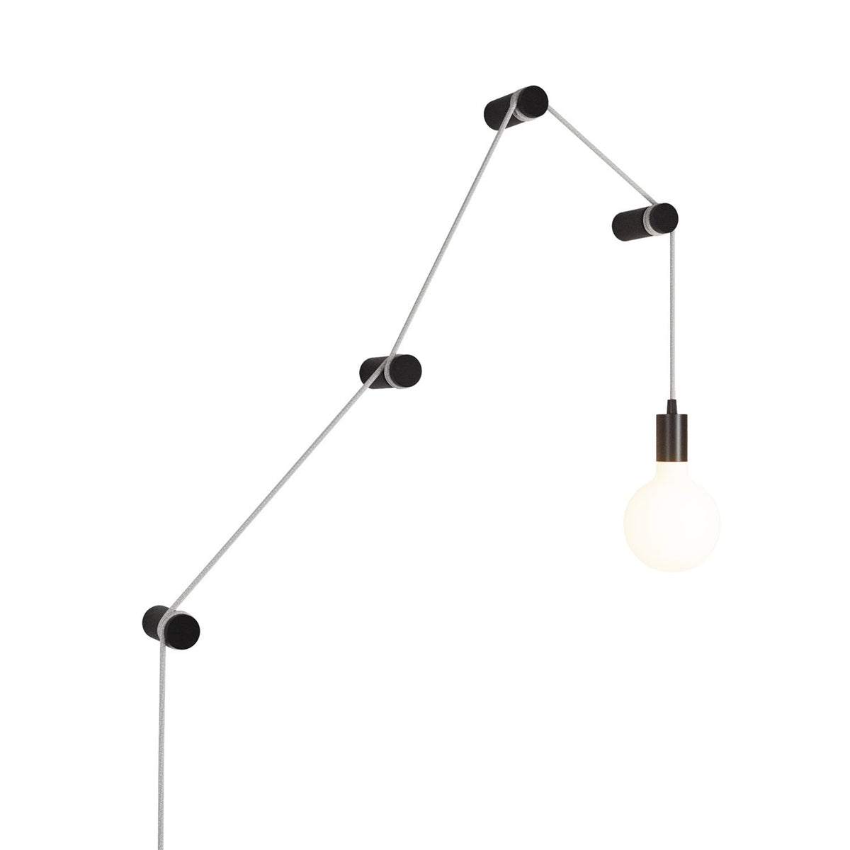 Tragbare Snake-Lampe mit Metallfassung und Stecker, komplett mit 4 Holz-Kabeldurchführungen Rolé – Schwarz