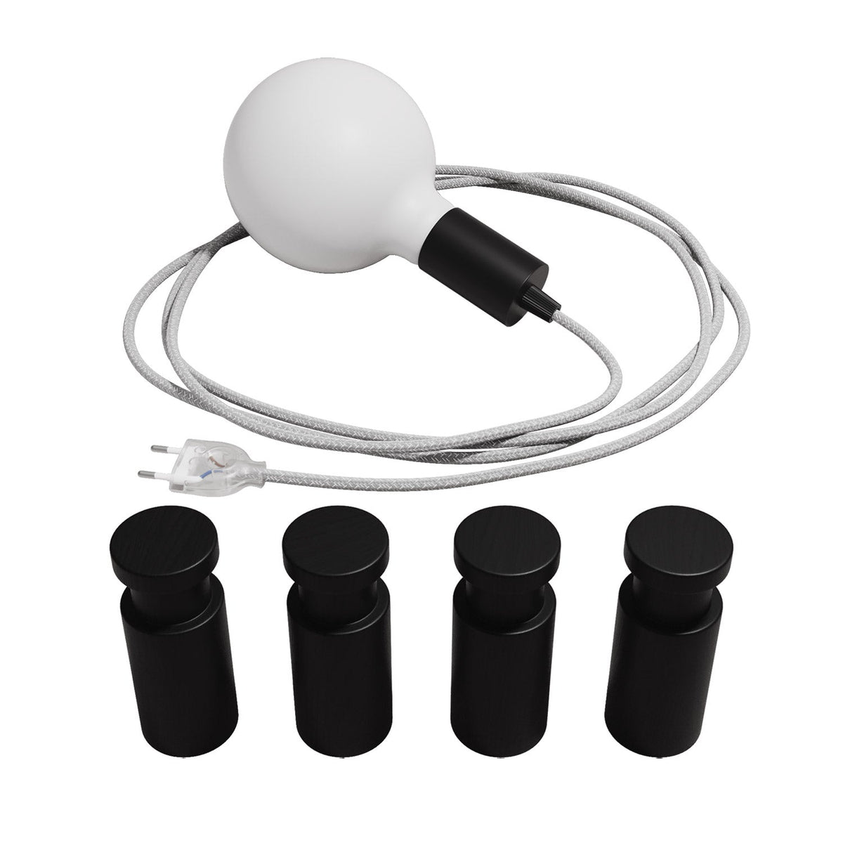 Tragbare Snake-Lampe mit Metallfassung und Stecker, komplett mit 4 Holz-Kabeldurchführungen Rolé – Schwarz – Ansicht 3