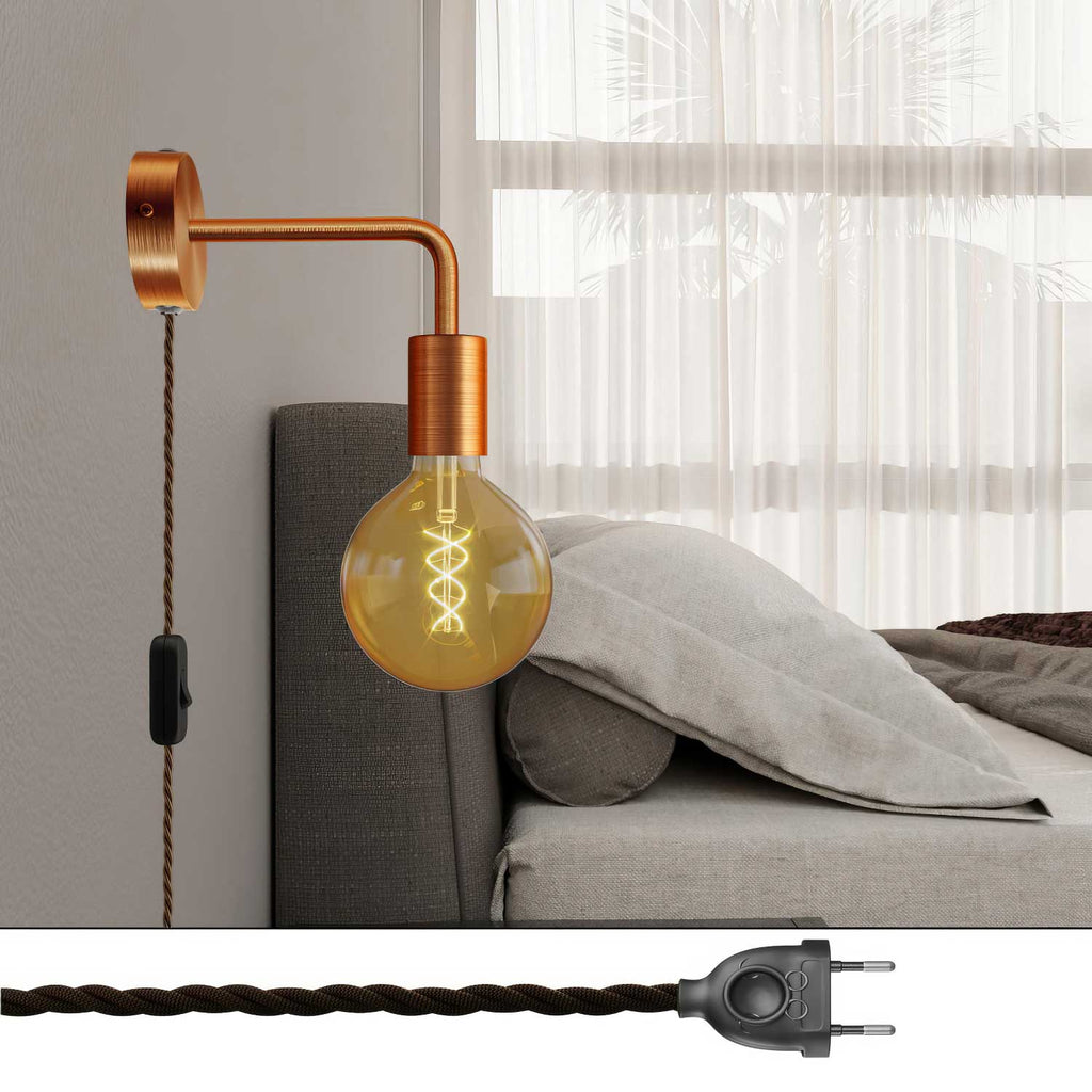 Spostaluce-Lampe aus Metall mit gebogener Verlängerung – Gebürstetes Kupfer – Ansicht 2