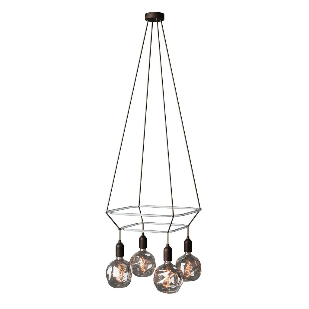 Deckenleuchter 2 Cage mit 4 Globo Bumped Abhängungen - Wengé-Effekt