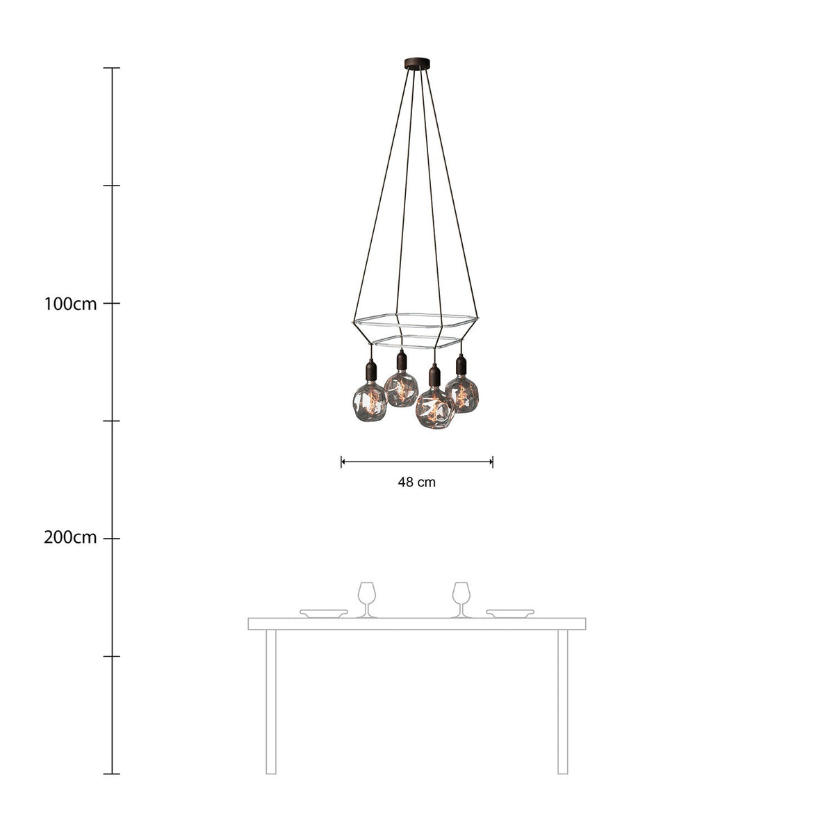 Deckenleuchter 2 Cage mit 4 Globo Bumped Abhängungen - Wengé-Effekt – Ansicht 6