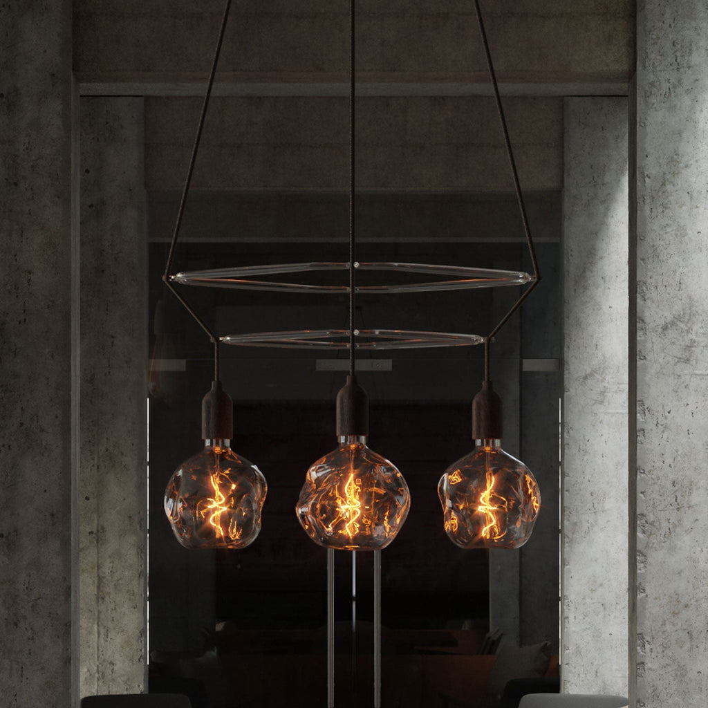 Deckenleuchter 2 Cage mit 4 Globo Bumped Abhängungen - Wengé-Effekt – Ansicht 3