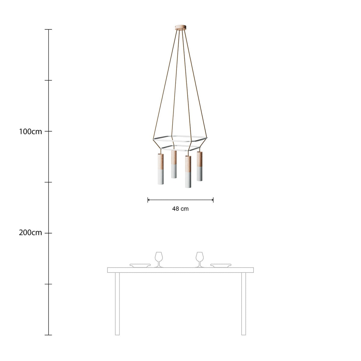 2 Cage Kronleuchter mit 4 Tub-E14 Doppelfassungen – Mattweiß – Ansicht 6