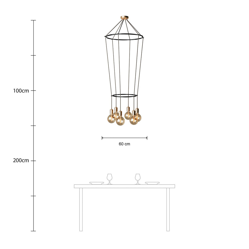2 Cage Kronleuchter mit 6 Globo-Abhängungen - Messing – Ansicht 6