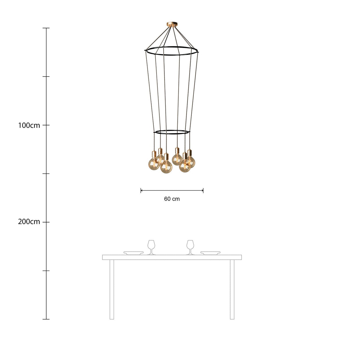 2 Cage Kronleuchter mit 6 Globo-Abhängungen - Messing – Ansicht 6