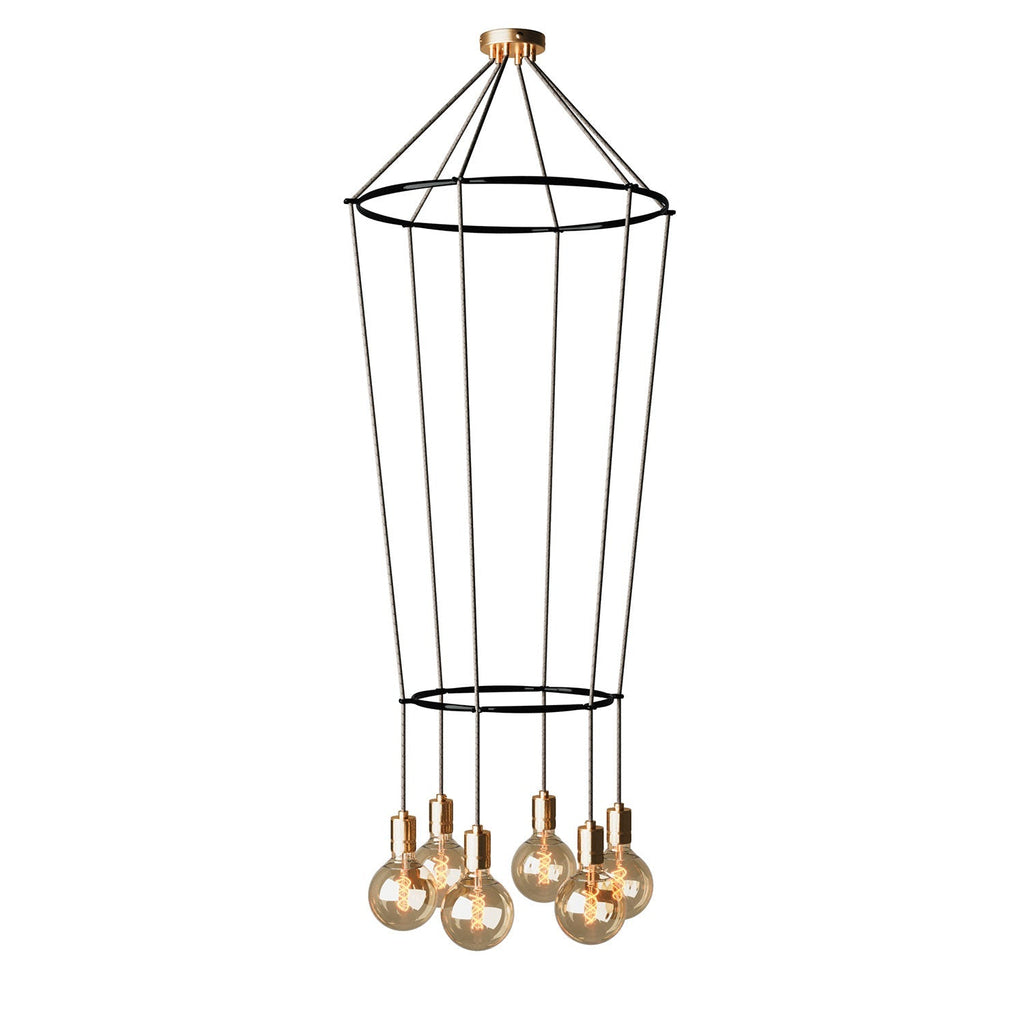 2 Cage Kronleuchter mit 6 Globo-Abhängungen - Messing