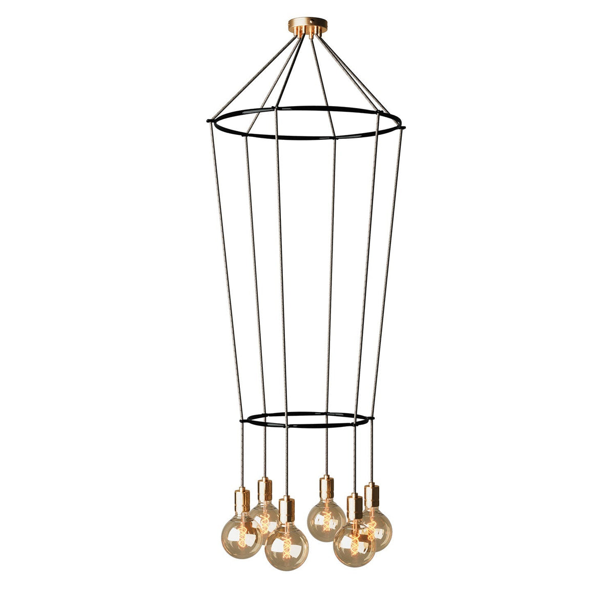 2 Cage Kronleuchter mit 6 Globo-Abhängungen - Messing