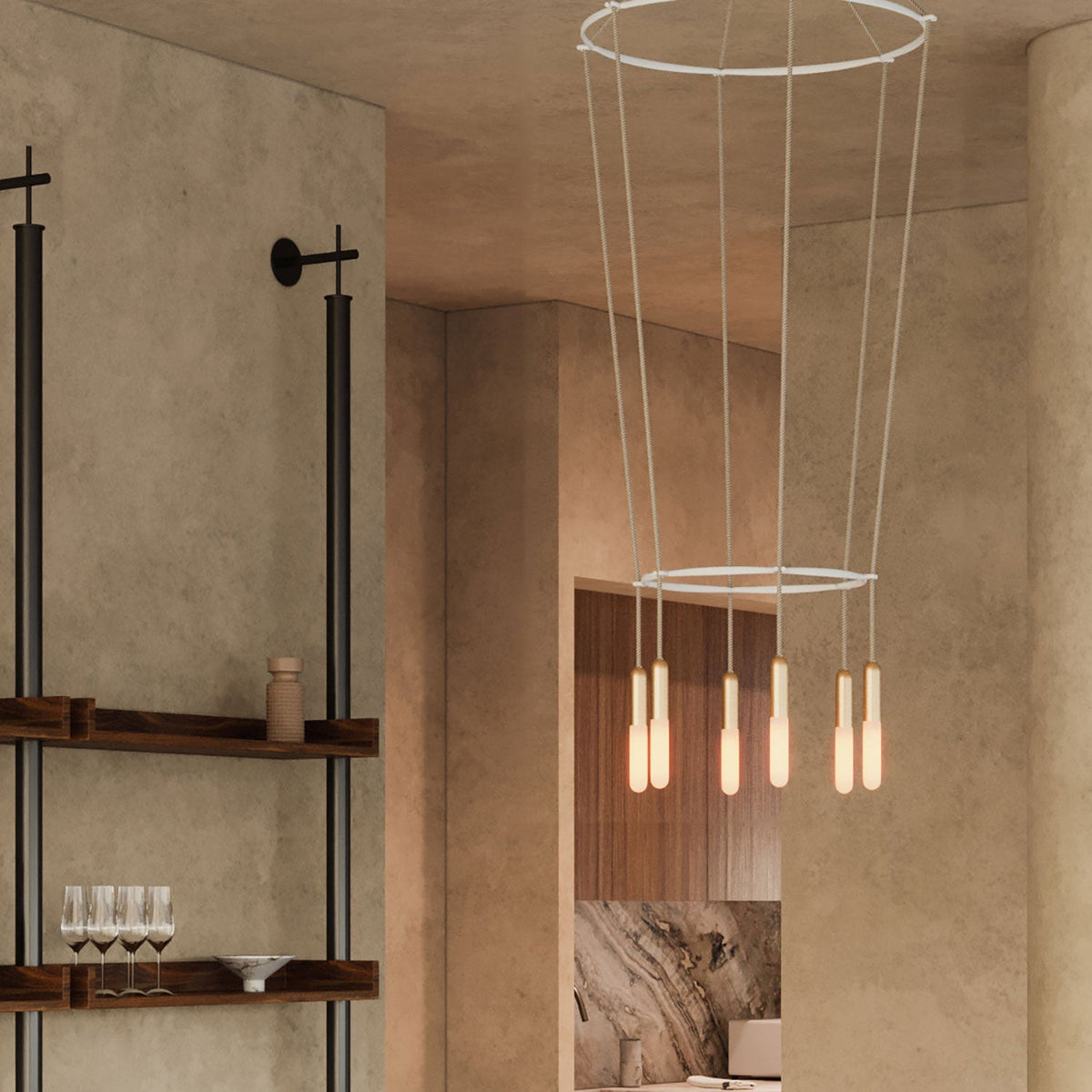 Kronleuchter 2 Cage mit 6 Abhängungen P-Light – Satiniertes Bronze – Ansicht 3