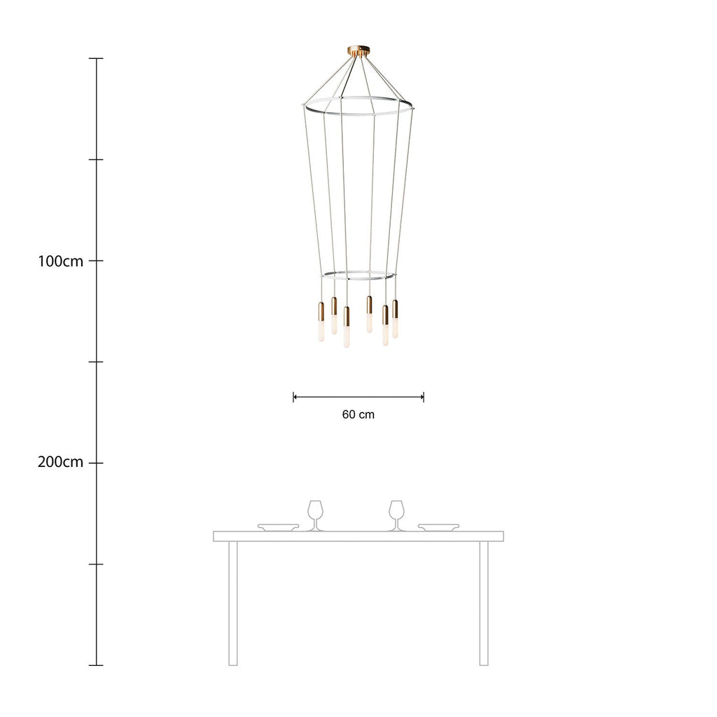 Kronleuchter 2 Cage mit 6 Abhängungen P-Light – Satiniertes Bronze – Ansicht 6