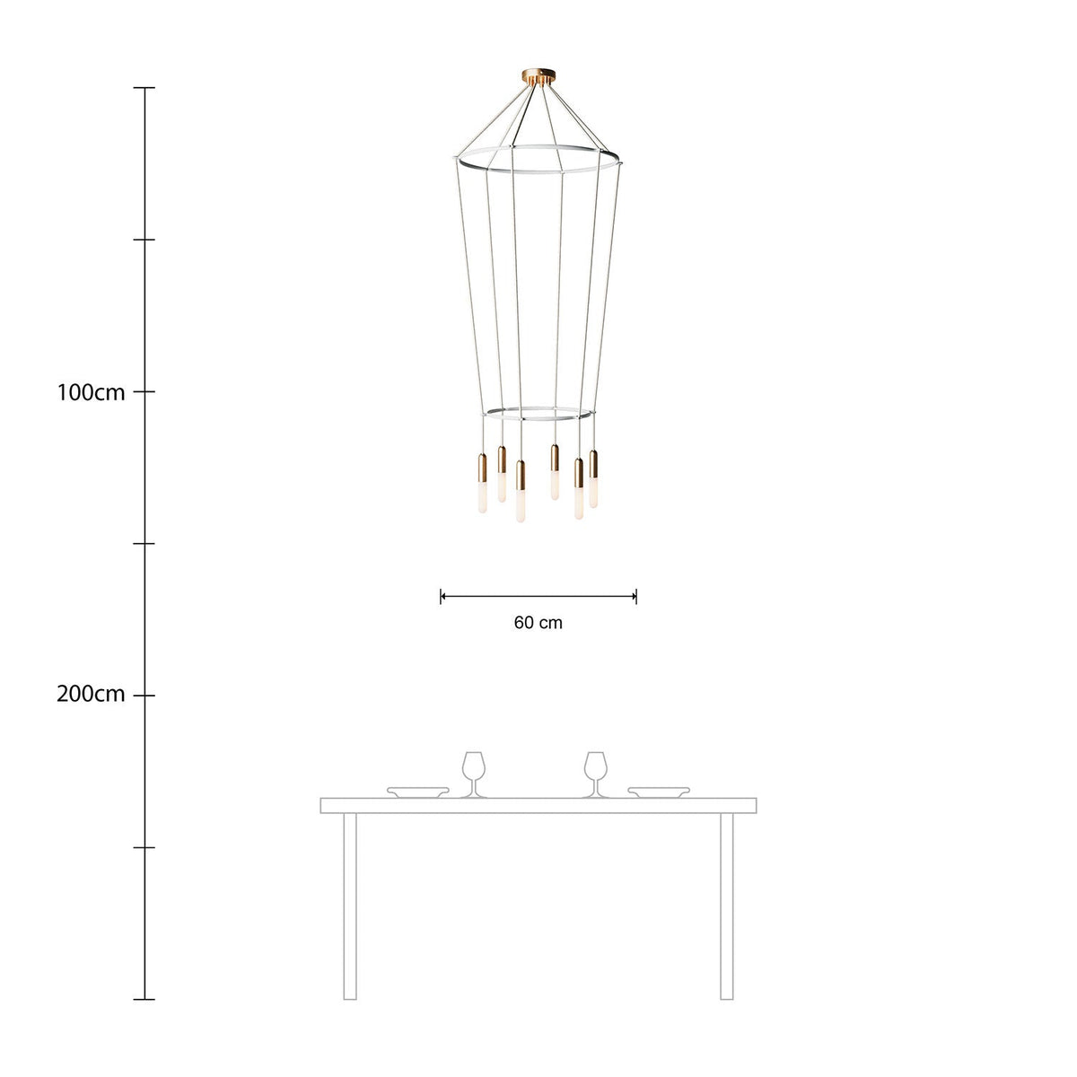 Kronleuchter 2 Cage mit 6 Abhängungen P-Light – Satiniertes Bronze – Ansicht 6