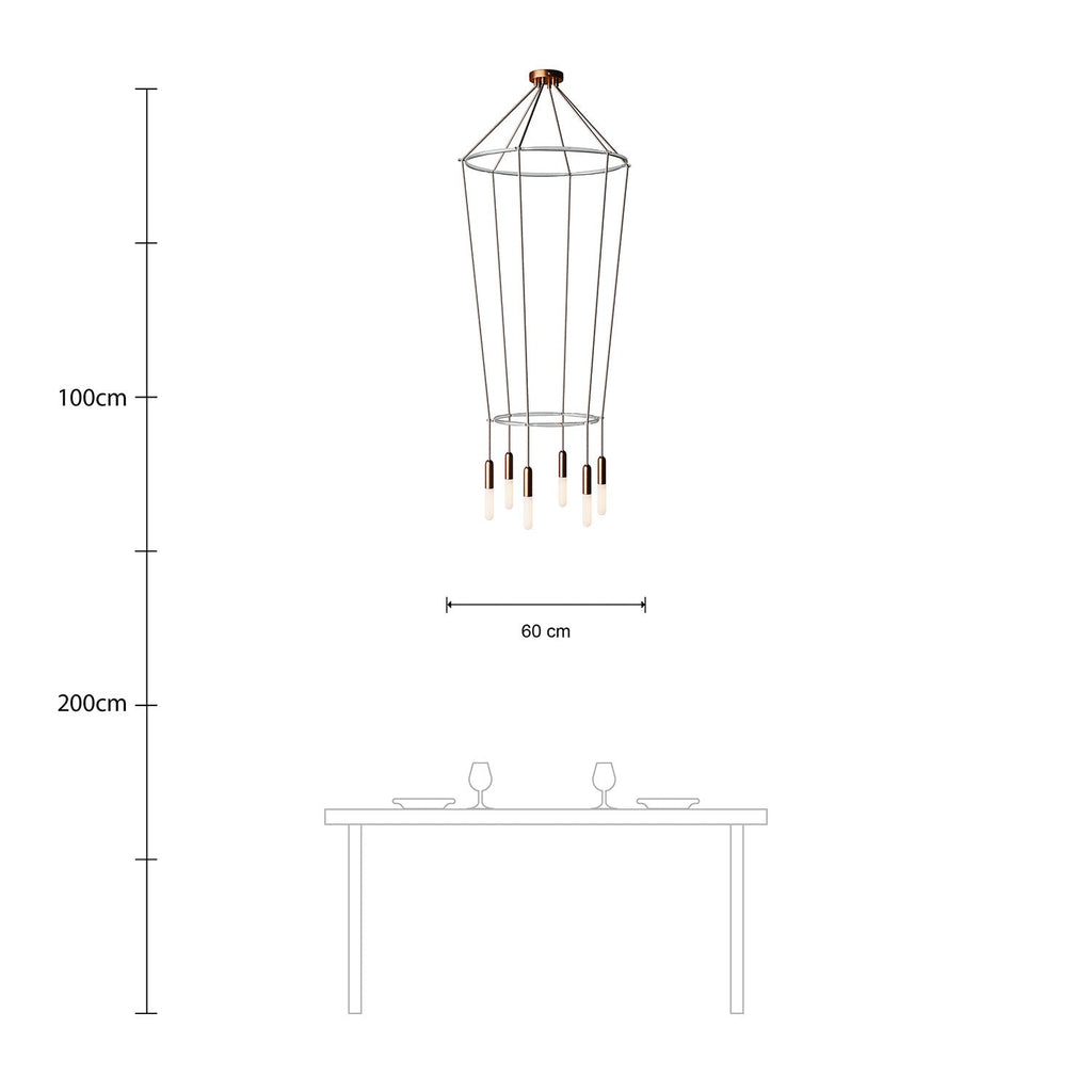 Kronleuchter 2 Cage mit 6 Pendel P-Light - Satinierter Kupfer – Ansicht 6