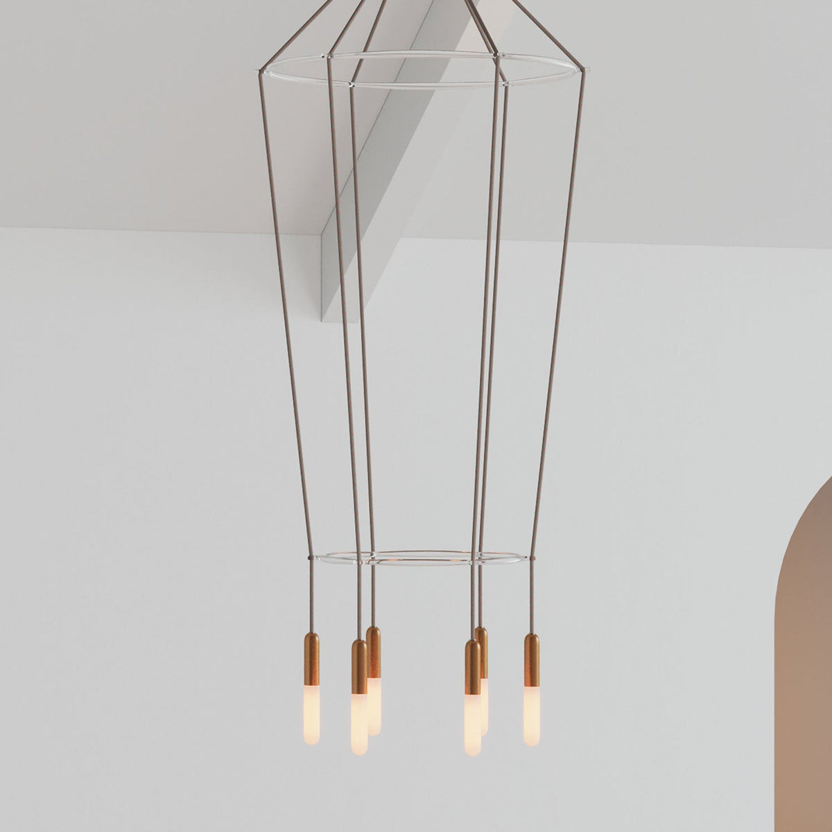 Kronleuchter 2 Cage mit 6 Pendel P-Light - Satinierter Kupfer – Ansicht 3