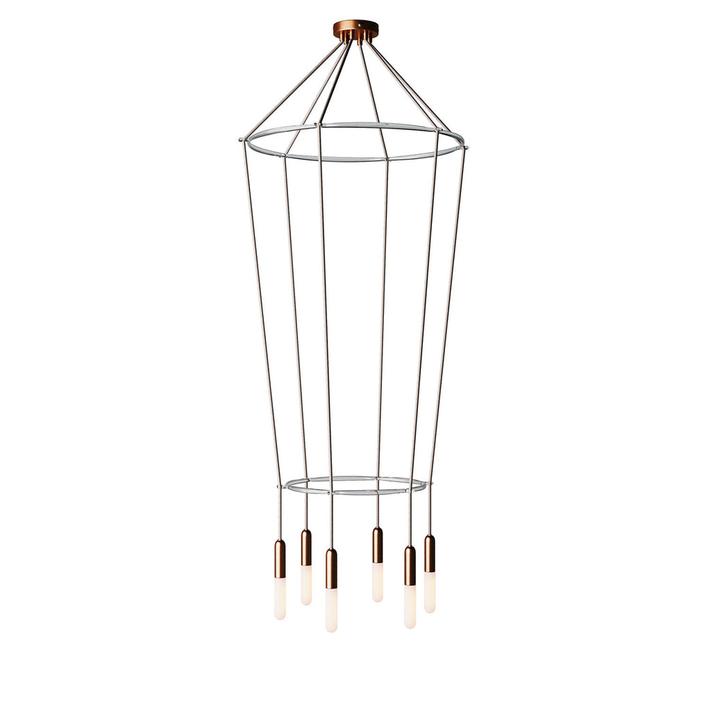 Kronleuchter 2 Cage mit 6 Pendel P-Light - Satinierter Kupfer