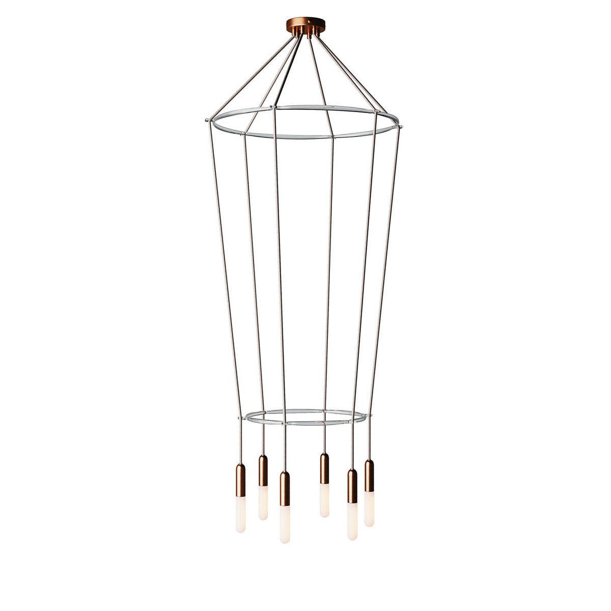 Kronleuchter 2 Cage mit 6 Pendel P-Light - Satinierter Kupfer